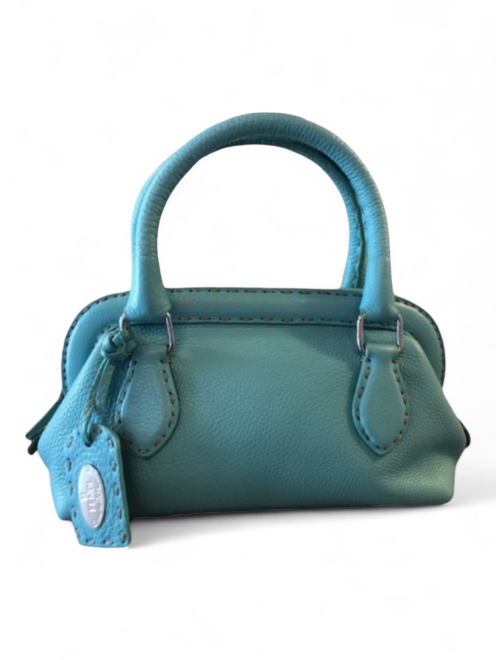 Authentic Vintage FENDI Mini Selleria Turquoise Leather Doctor Handbag